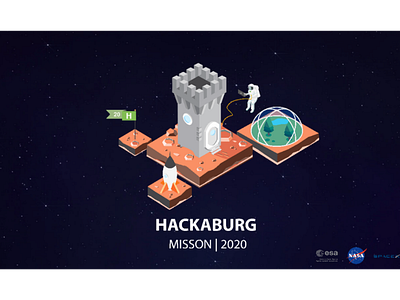 Hackaburg Space Mission 2020 - Isometric branding castle illustration isometric logo minimal ui uidesign