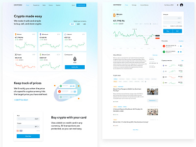 New Design for Cryptopay assets bitcoin casual charts crypto exchange cryptocurrency ethereum landing light litecoin news newsfeed price alerts redesign trading ux