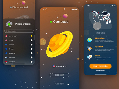 iON VPN Application app design minimal mobile design mobile ui sketch ui uiux ux vpn vpn app