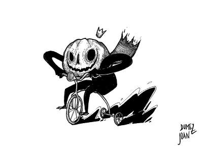 Inktober Ride bw illustration inking inktober inktober2019 jackolantern joandumez king pen pumpkin ride tricycle