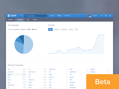 SN1P Beta beta blue clean code developers organize share snippets store ui ux website