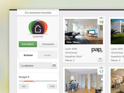 Real Estate Web App Interface app controls green gui interface map orange real estate slider ui web website