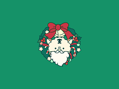 Christmas wreath and Santa Claus. 2d branding illustration logo
