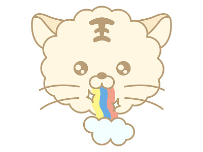 A cute cat character is making a rainbow 2d branding flat illustration logo