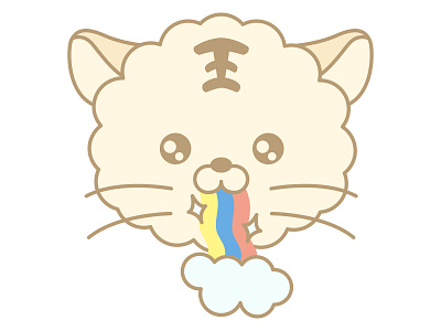 A cute cat character is making a rainbow