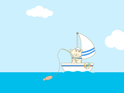 In summer, in the cool ocean 2d branding flat illustration logo