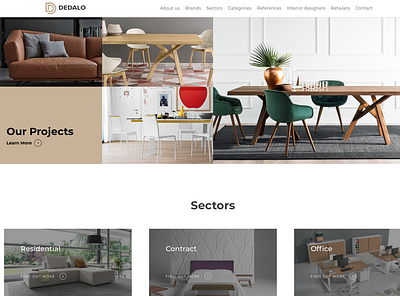 Hompage of Dedalo Website. Projects & Sectors Section clean color design minimal website