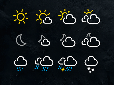 Weather Icons cloud icon icons lightning moon pictogram pictograms rain snow snow flake sun weather