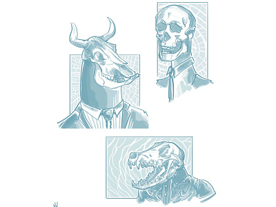 Various skulls bluepen bones bull charachter design character concept fun art illustration jackal skull visualdevelopment western