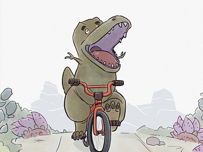 Look! No Hands! animation bicycle bike charachter design digital 2d dinosaur fun art illustration nohands trex visualdevelopment water color