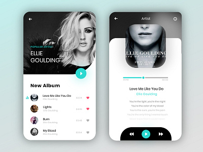 Music Application album app apple design interface ios minimal mobile app mobile ui music music app ui music player play song track ui ux