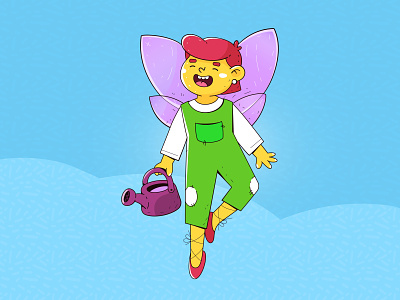 Flower Fairy bright butterfly cartoon character child childlike fairy fantasy flower funny gardener girl graphic happy illustration kids laughter watering wings
