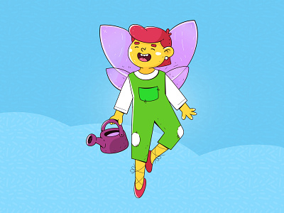 Flower Fairy bright butterfly cartoon character child childlike fairy fantasy flower funny gardener girl graphic happy illustration kids laughter watering wings