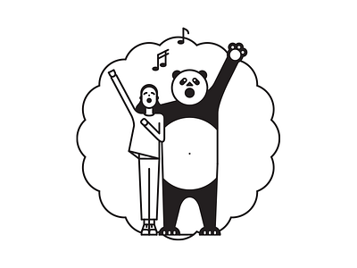 Singing with a Panda bw illustration panda