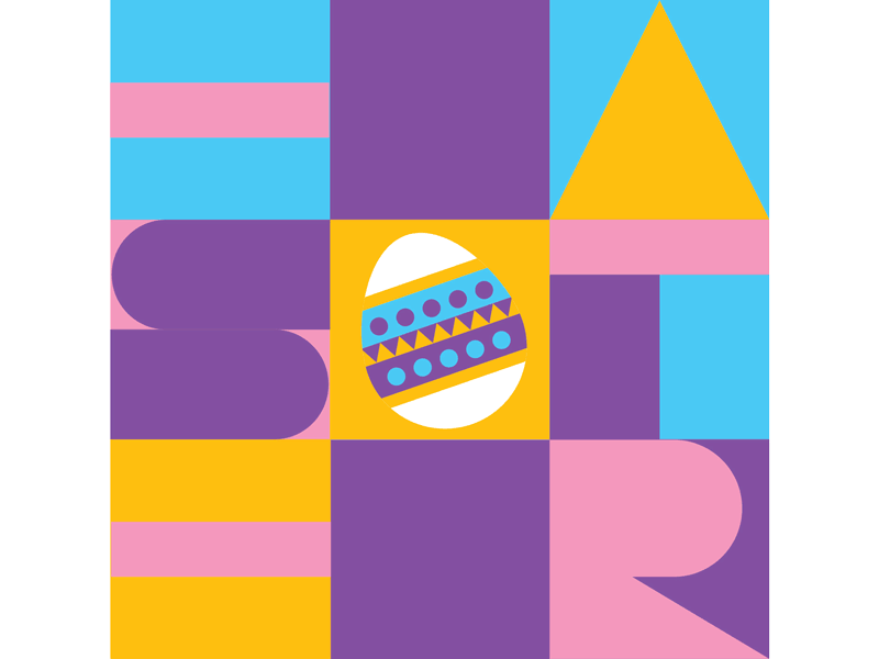 Dribbble Easter celebrate chicken digital art easter easter egg flat illustration geometric art rabbit