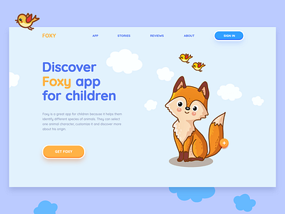 Foxy app app for kids character design color cute flat design illustration fox illustration graphics illustration landing page layout site typography ui ux vector vector illustration web webpage website