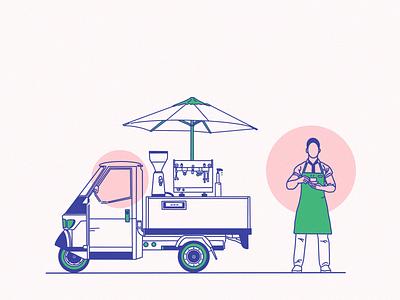 Man selling coffee car character concept coffee creative illustration design drawing flat design flat hand drawing flat illustration style graphic design graphics illustration landing page line art illustration simple clean illustration site sketch style vector web