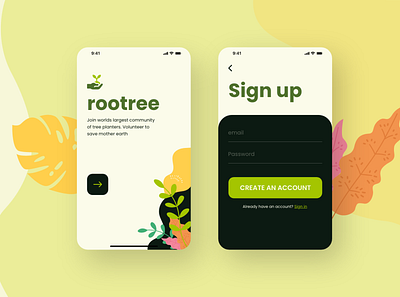 Daily UI Challenge #001 • Sign Up 001 dailyui interaction design mobile app design plant sign up ui ux volunteer