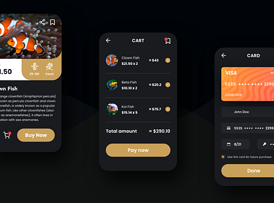 Daily UI Challenge #002 • Credit Card Checkout 002 aquarium cart credit card dailyui fish interaction design mobile app design ui ux
