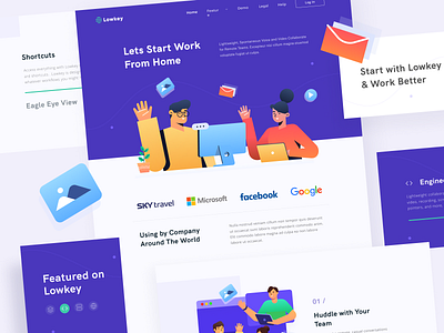 App for Remote Team - Landing Page blue clean design clean ui concept design homepage illustration landing page purple ui ux video call video conference web work from home