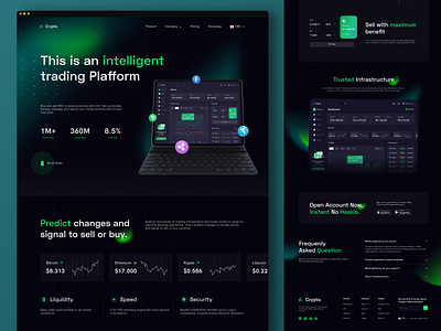 Crypto Landing Page bitcoin concept crypto cryptocurrency dark dark mode dark theme design ethereum homepage landingpage ui ux