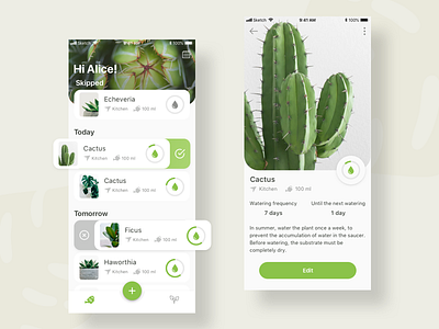 Waterring App app design devices green interface ios plants sketch ui ux watering
