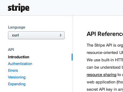 Stripe API Docs api docs navigation select stripe