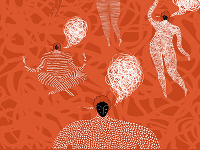 Crazy Eyes brain busy crazy digital art dots drawing editorial figure illustration magazine mind orange texture thoughts