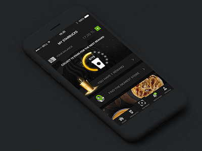 Starbucks App Redesign Dark app black gold ios iphone mockup rewards shopping template ui