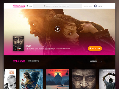 Cinema Website Main Page cinema film gradient landing logan movie poster search ticket ui ux web design