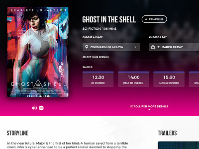 Movie Details cinema film ghost in the shell gradient movie poster search ticket ui ux web design