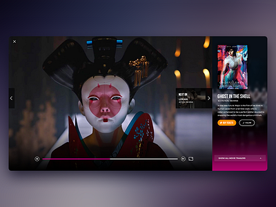 Movie Trailer card cinema ghost in the shell movie ui ux video web site