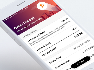 Pizza Ordering app clean completed food gradient illustration ios minimal mobile recipe success