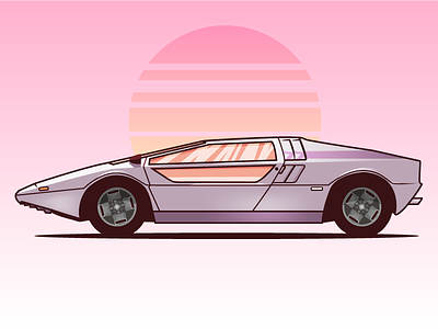 Maserati Boomerang 70s 80s car flat illustration miami vice sticker vector