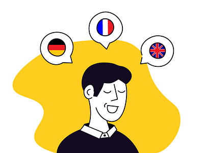 Trilingual black flat illustration language man simple vector
