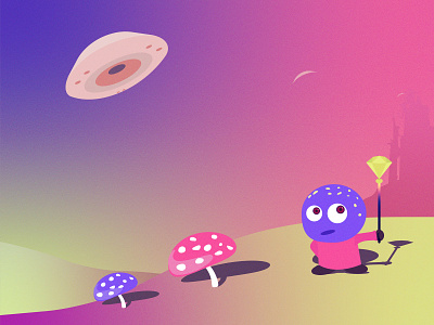 Gradient Planet adobe illustrator alien planet alien with a wand flying saucer gradient background gradient landscape gradient mushroom gradient planet gradient scenery illustration mushroom mushroom planet shekhar tipparapu spaceship vector bg wand