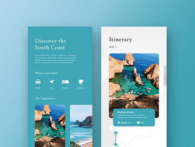 Travel App - Itinerary - Portugal's South Coast adobe xd app app design application beach blue clean design discover experience itinerary minimalist portugal portuguese summer ui vacation xd