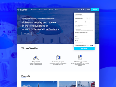 TravelJox - Receive offers for your travel ideas color greece islands landing landing page offer tour travel ui web website