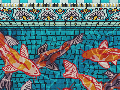 Koi Pond fish illustration koi pond tile water