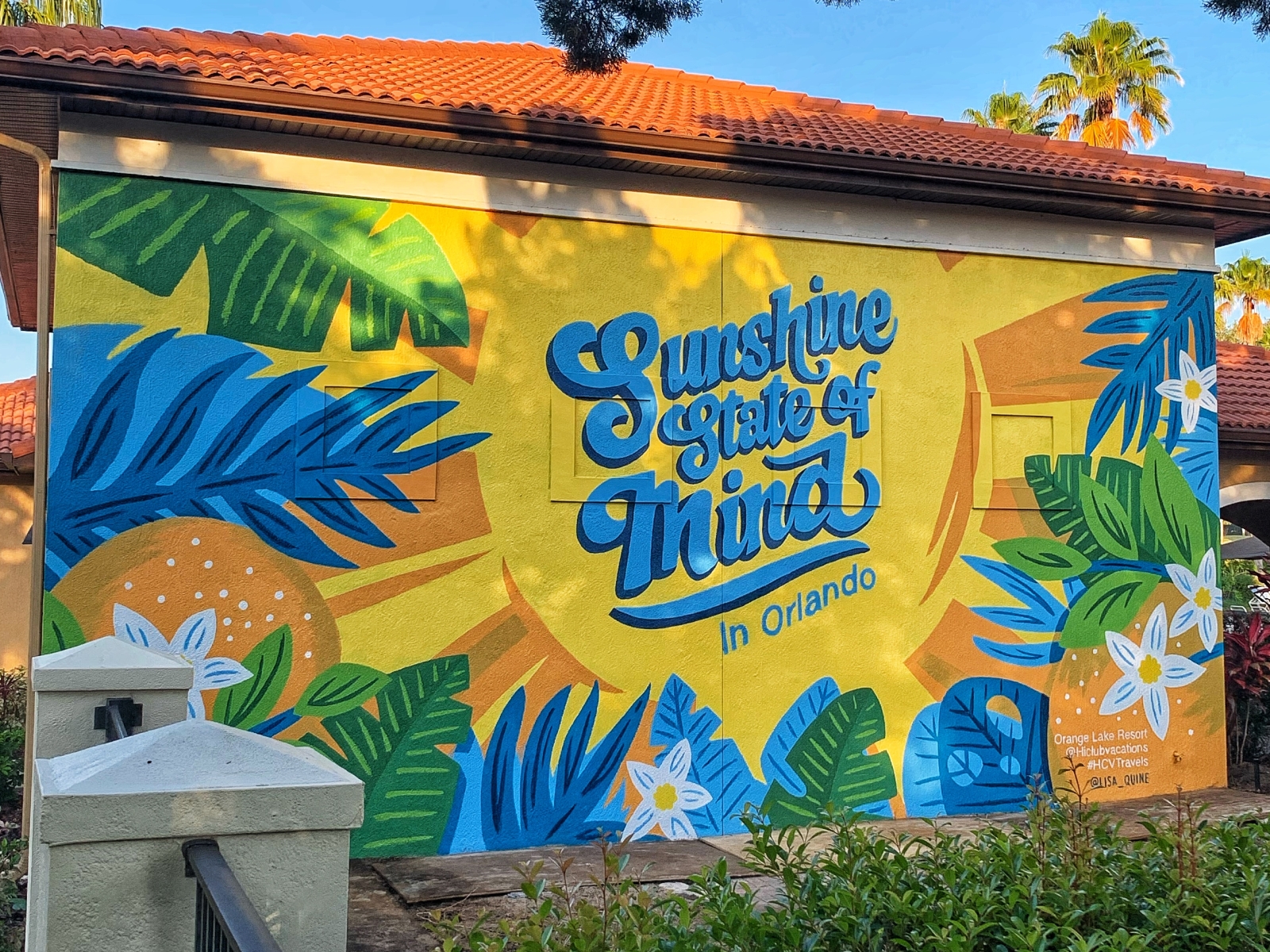 Sunshine Mural at Holiday Inn Orlando hotel resort street art painting mural florida orlando tropical bright colorful sunshine