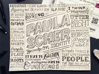 Notes from Paula Scher's Presentation doodles lettering notes sketch typography