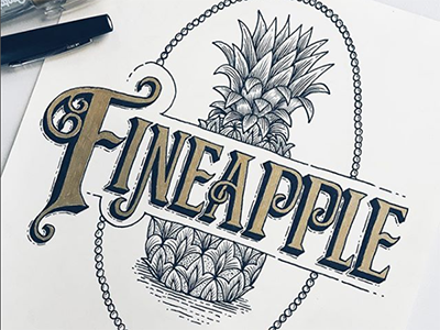 Finapple calligraphy handlettering illustrator ink letter lettering pen pineapple type typography vintage