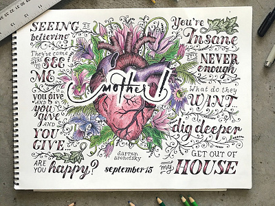 mother! drawing colored pencil drawing heart human letter mother pen. ink pencil quotes typography