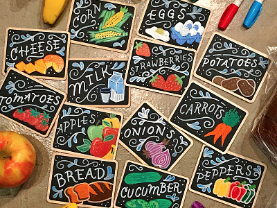 Farmer's Market Labels for Kids' Playground chalk art chalkboard food fruit groceries icon kids lettering market produce veggies