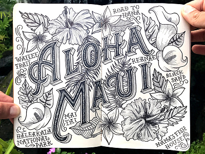 Maui aloha drop shadow floral flowers hawaii illustration lettering maui tropical typography