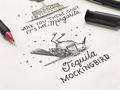 Drink Menu Design Tequila Mockingbird hand lettering illustration lettering puns tequila typography