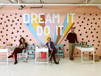 Dream It Do It Mural dream lettering mural office pattern pink rainbow