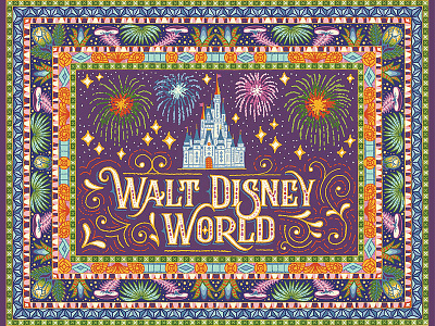 Disney World Rug Art avatar castle disney fireworks illustration lettering pattern retro rug theme park