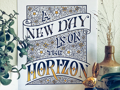 A New Day is on the Horizon decorative handlettering lettering oprah quote vintage