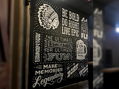 Wild Eagle Saloon Mural bar bar art beer drinking hand lettering indian lettering mural painting